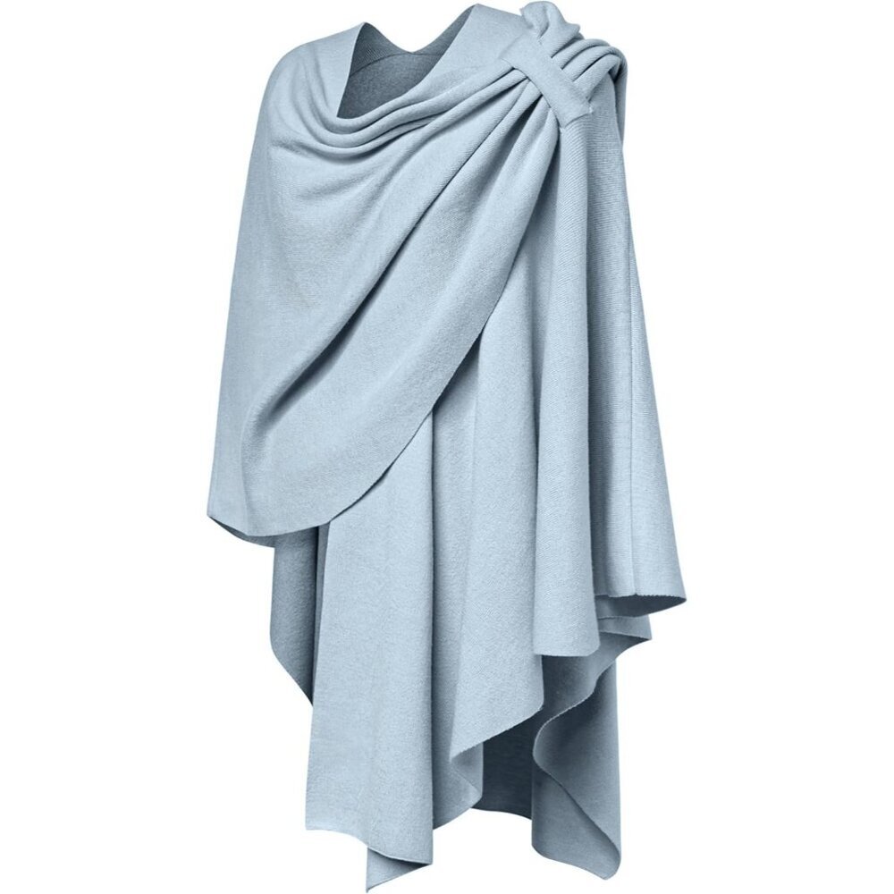 Women's 1-blue Cross Front Poncho Sweater Wrap Knitted Elegant Shawls Cape - Picture 6 of 6